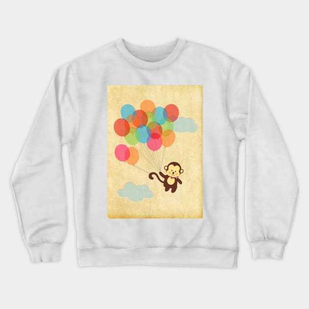 Adorable Monkey Flying Away with Balloons Crewneck Sweatshirt by RumourHasIt